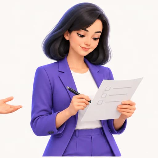 Inés revisando una lista de trabajo